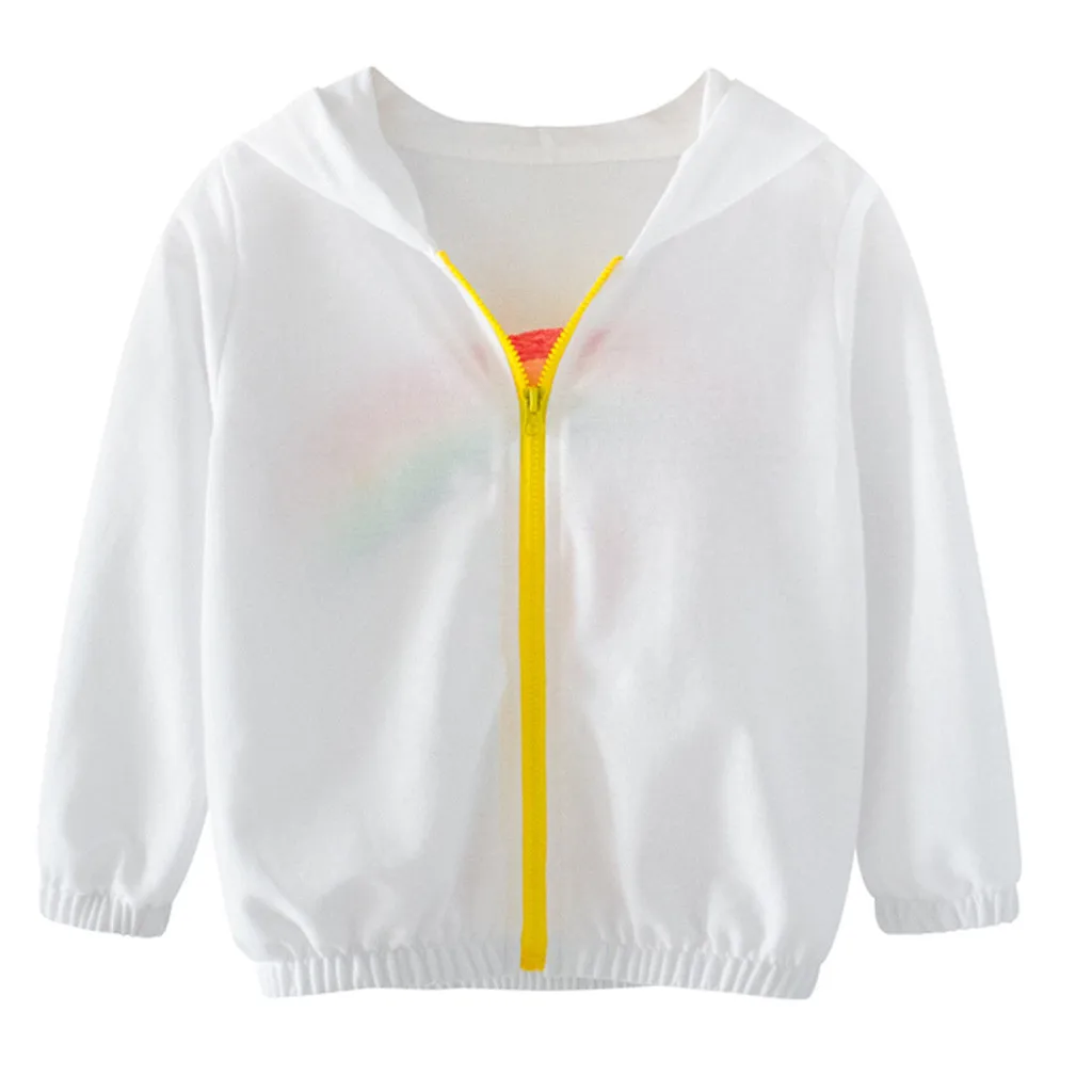 Детские пальто с капюшоном длинными рукавами и радужным принтом ветровка топы