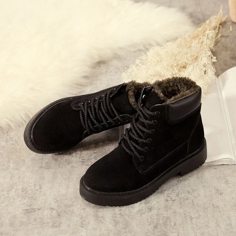 

Johnature Women Shoes Ankle Snow Boots 2021 New Winter Round Toe Patchwork Lace-up Sewing Square Heel Leisure Platform Boots