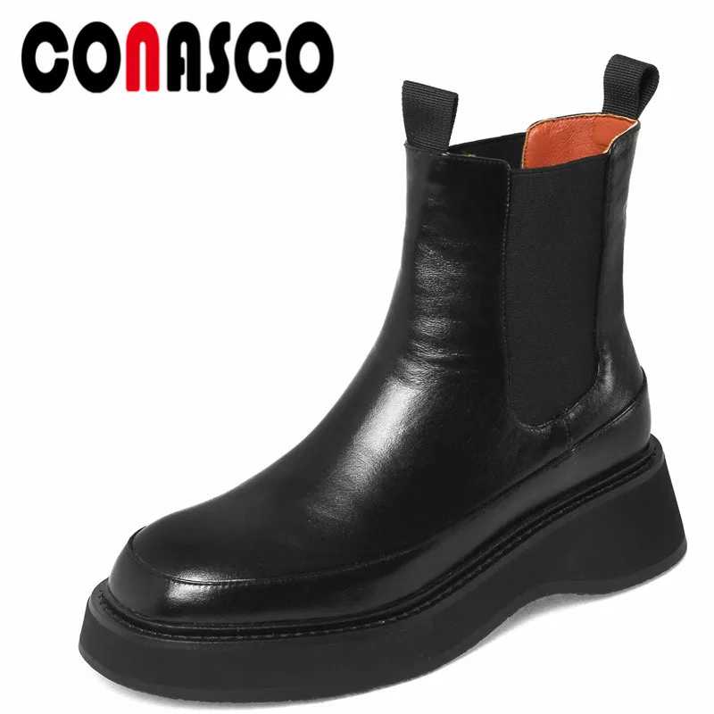 

CONASCO New Women Ankle Boots Autumn Winter Warm Genuine Leather Causal Prom Office Lady Concise Punk Shoes Woman