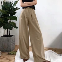 women pleated trousers zanzea 2021 fashion wide leg pants high waist long pantalon palazzo female casual solid turnip oversized