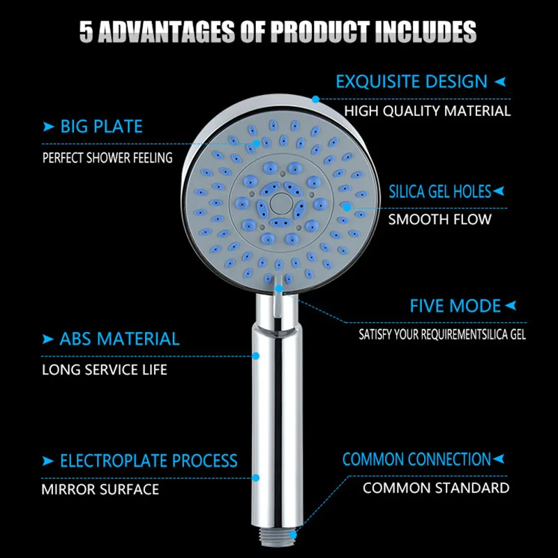 Высокое качество пять fuction силикагель отверстия Насадки для душа экономии воды с