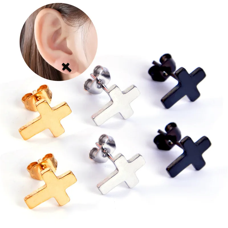1 пара из нержавеющей стали крест пирсинг маленькие серьги гвоздики для женщин