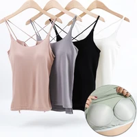 women loose vest top breathable tank tops cross padded bralette chest pad camisole feamel casual sleeveless camis