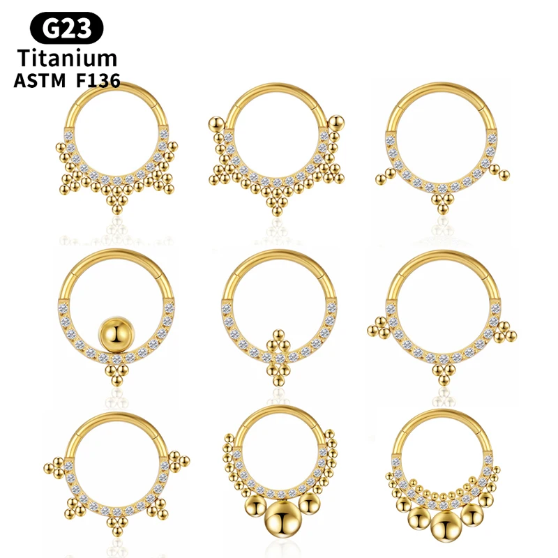 Титановое кольцо для пирсинга G23, диафрагма для носа, серьги с цирконом, манжеты для ушей, пикантные ювелирные изделия с шарнирами и шариками...