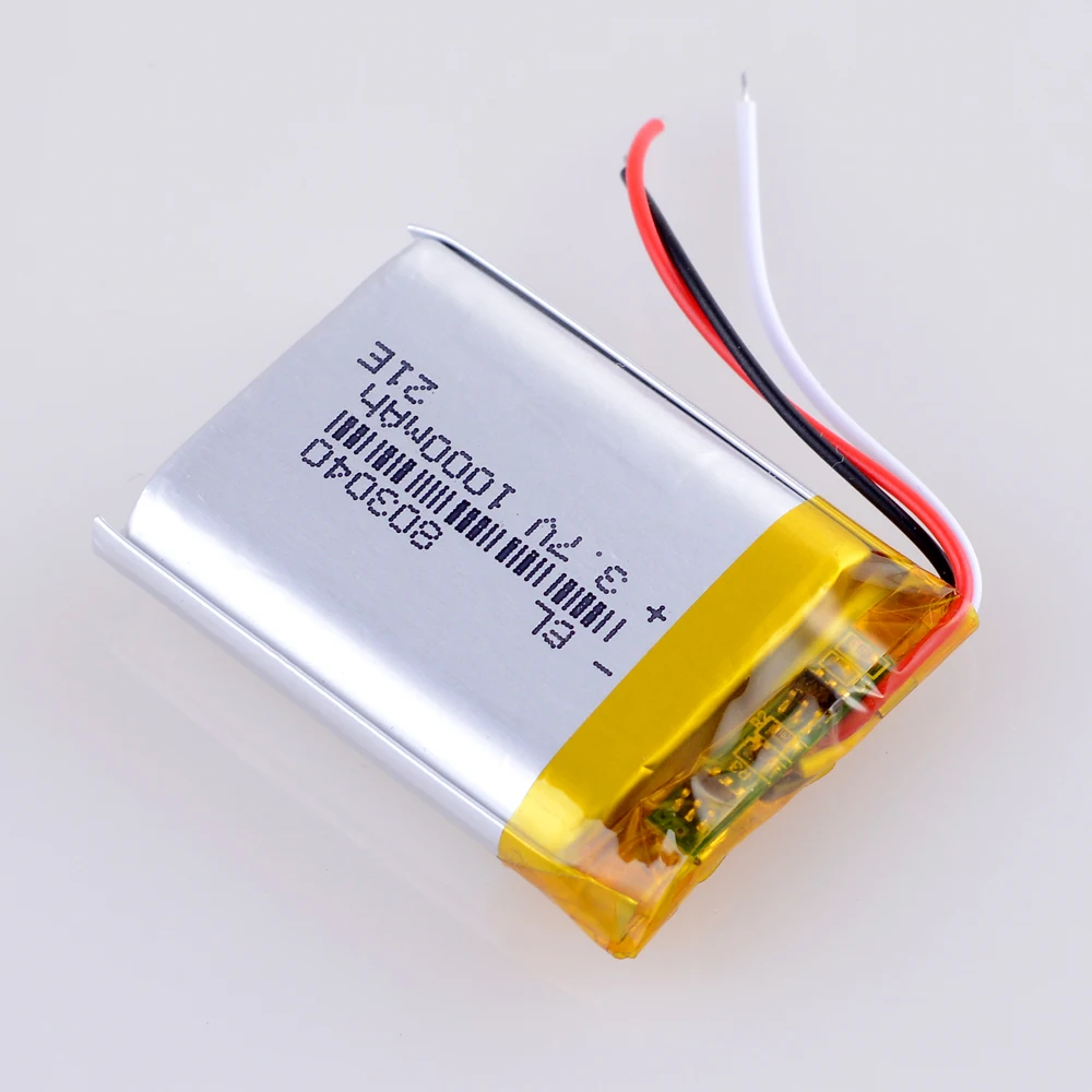 

3wires 3.7V 1000mAh 803040 Li-Polymer Rechargeable Lithium Li-ion Battery For Toy Recorder GPS MP3 MP4 Glasses Navigator