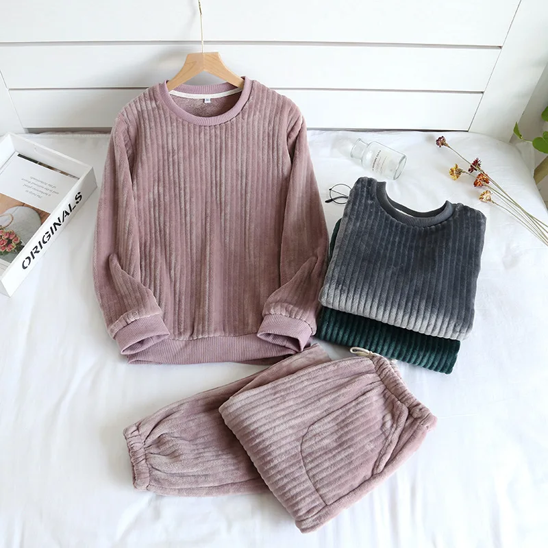 

Фланелевая Пижама для пары, Женский комплект из 2 предметов для сна, мягкая Пижама, повседневное интимное нижнее белье, теплая Домашняя одежда, ночная рубашка