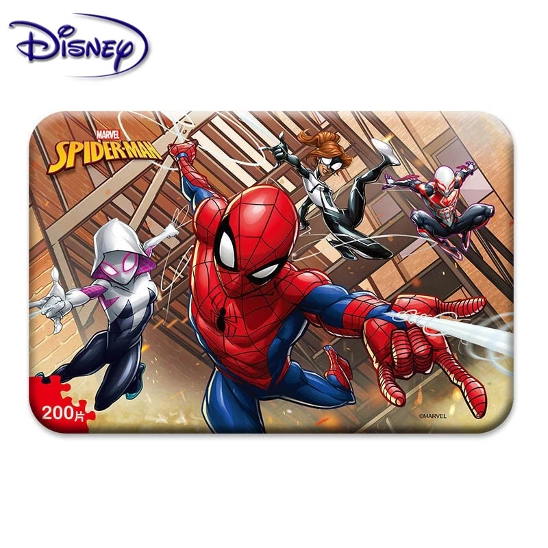 

Disney 200 Pieces Iron Box Wooden Jigsaw Puzzle Mickey Racing Princess Frozen Kids Educational Toys for Children Gift