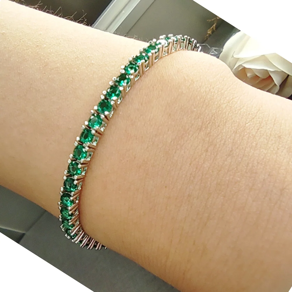 Браслет женский/мужской из серебра 925 пробы с зеленым цирконом 3 мм 15-21 см |