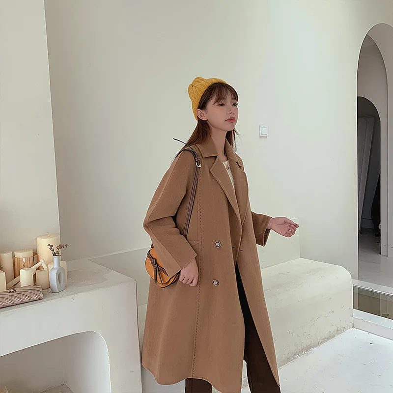 

2020 зимняя куртка в Корейском стиле; Ручная работа; Размера плюс двубортный Двусторонняя шерстяная куртка для женщин Свободные Длинные шерс...