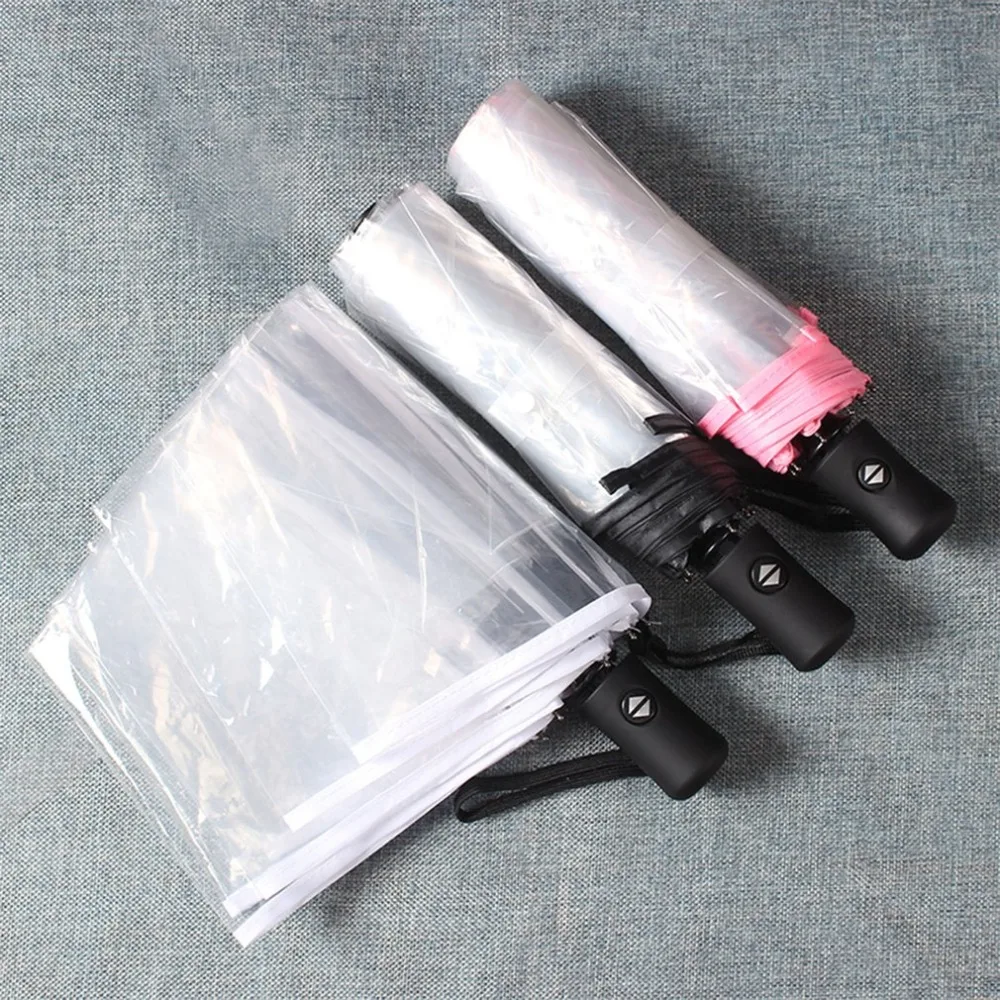 3 цвета Зонт-автомат три складные прозрачные ветрозащитные зонты для женщин и мужчин 8 ребра непромокаемый прозрачный зонт подарок