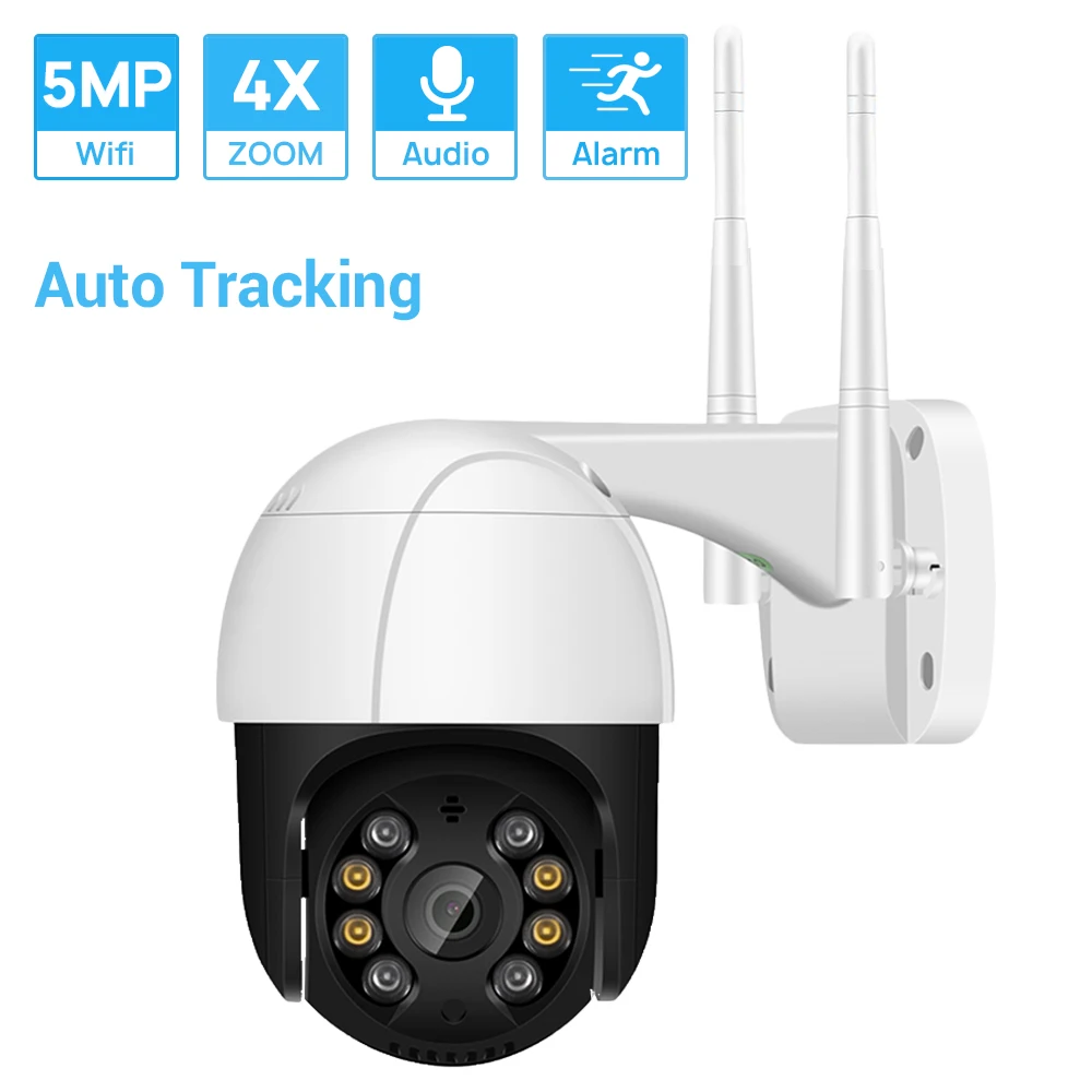 

5MP Mini Pan/Tilt Wifi Camera ONVIF Wireless IP Camera Auto Tracking AI Human Detection 4xDigital Zoom Waterproof ICSEE H.265