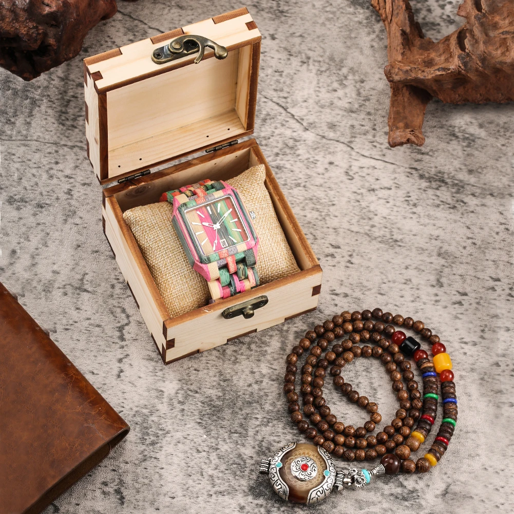 

Keller & Weber Color Wood Watch Men's Fashion Quartz Clock Male Retro Exquisite Pendant Watch Necklace Gift Set with Wooden Box