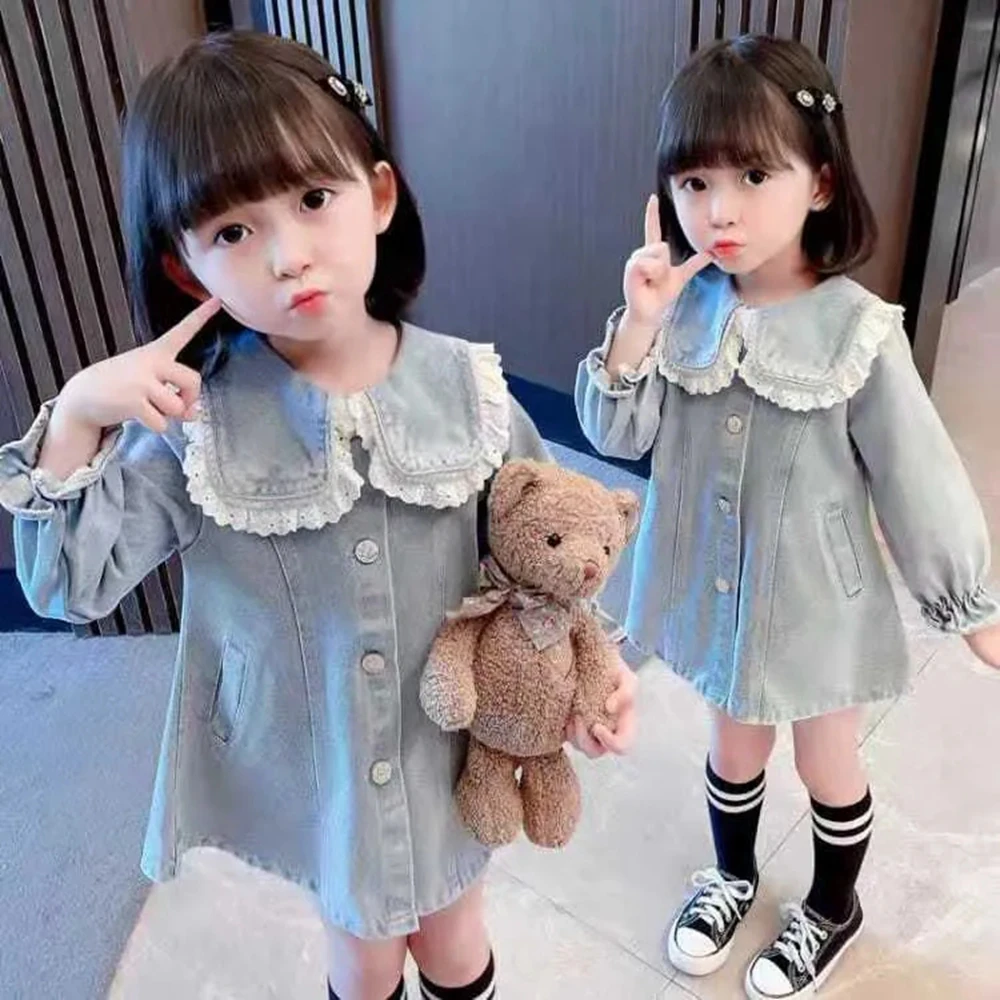 

Детское джинсовое платье с длинным рукавом, на Возраст 3-10 лет