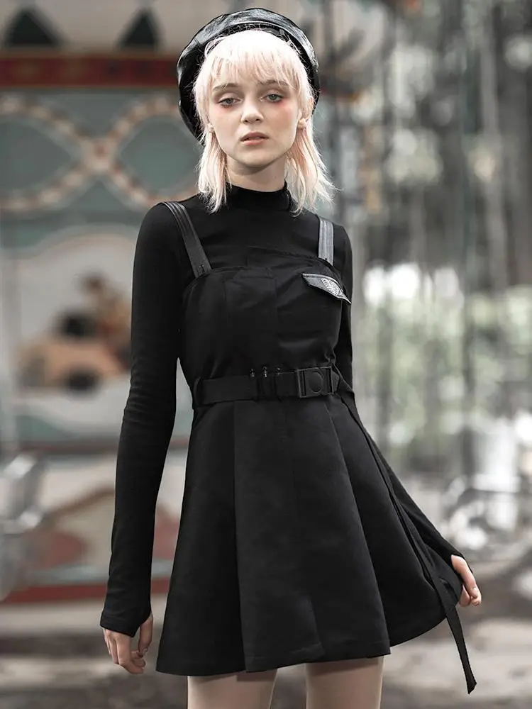 Панк рейв женские готические сердца вышитые аппликации чулок платья с поясом PQ 674