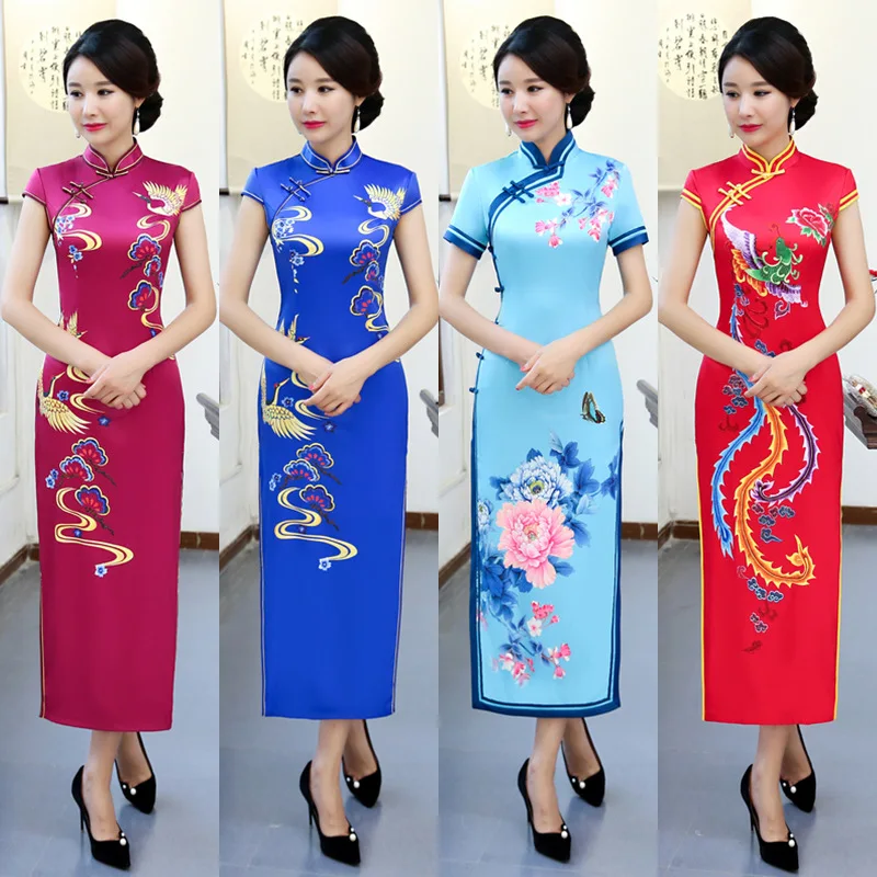 Женское винтажное платье с цветочным принтом китайское традиционное Ципао