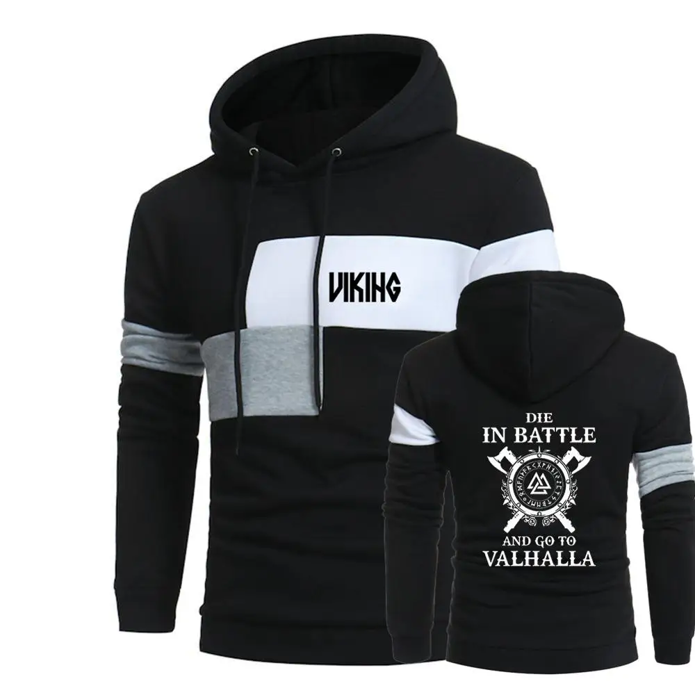 

Man's Odin Viking Die In Battle And Go To Valhalla 3 Color Splice Pullover Car Logo Hoodies Harajuku Sweatshirts Hip Hop Coats