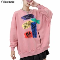 plus size womens autumn round neck pullover sweatshirt loose 2021 long sleeve hoodies female pink black color yalabovso