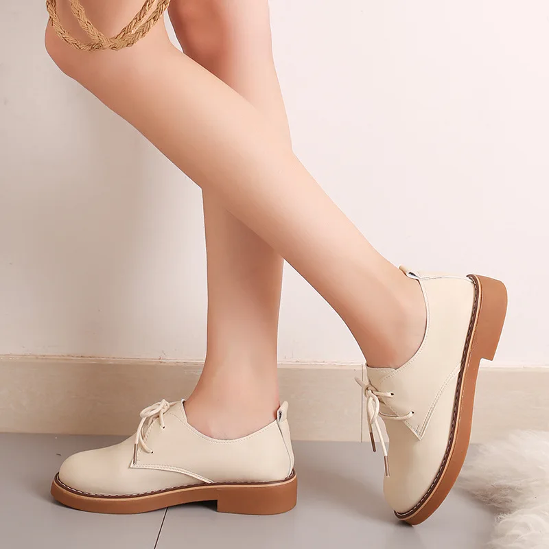 Кожаные женские туфли оксфорды для девочек и их мам Модные на шнурках каждый день