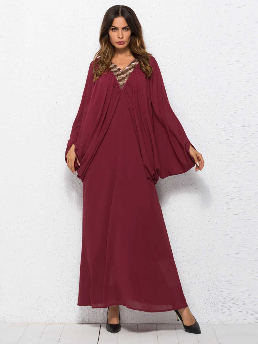 Элегантное праздвечерние чное платье Дубай с рукавом летучая мышь Рамадан абайя