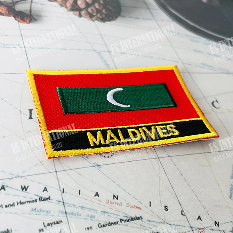 Нашивки с вышивкой национальным Мальдивским флагом блестящая квадратная форма