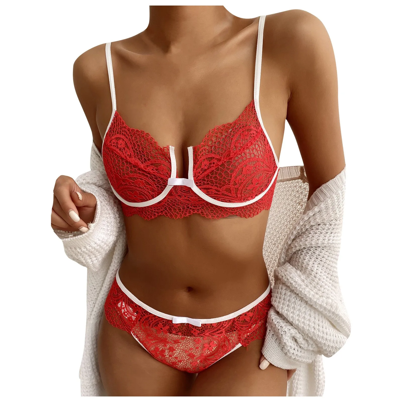 

Sexy Lingerie Ladies Strap Lace Crochet Underwear Women Set Embroidery Sexy Sensual Lingerie Cutout Bra Brief Sets
