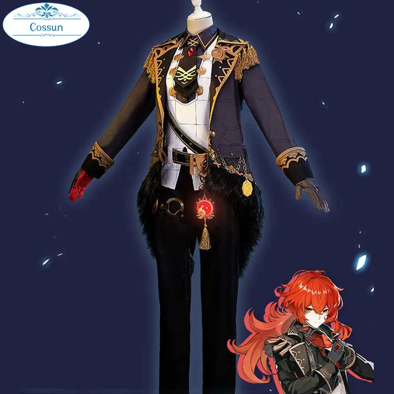 

Anime Genshin Impact Diluc Game Suit Uniform Cosplay Costume Halloween Party Outfit For Men 2020 NEW
