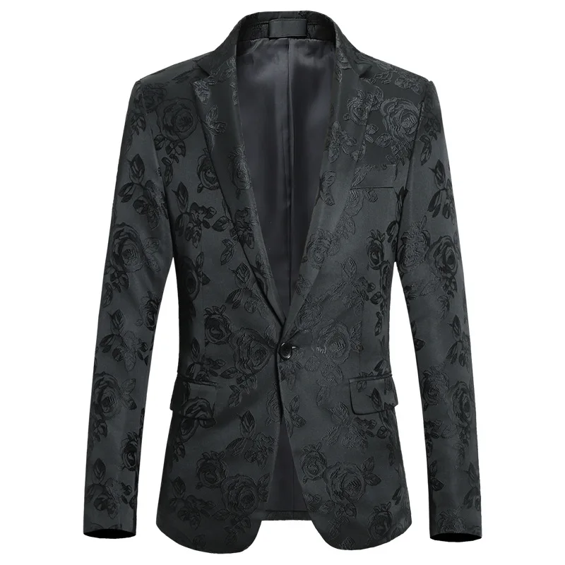 

2021 Autumn New Men's Youth Handsome Embroidery Blazer Personalized Jacquard Slim Fit Suit Jacket Wedding Party Dress Coat