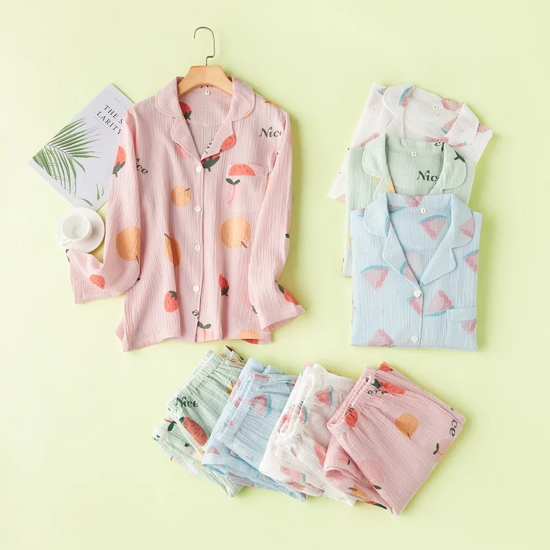 Женские пижамные комплекты из чистого хлопка с длинными рукавами пижамы