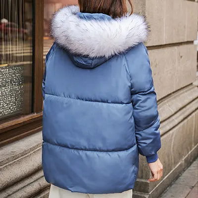 blue Утолщенные хлопковые пальто с капюшоном, женские зимние модные корейские повседневные теплые хлопковые куртки больших размеров, женские пальто, женские однотонные парки Femme - Цвет: blue