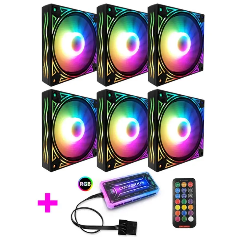 Coolmoon Вентилятор охлаждения 6 шт. 12 см многослойная подсветка RGB процессор