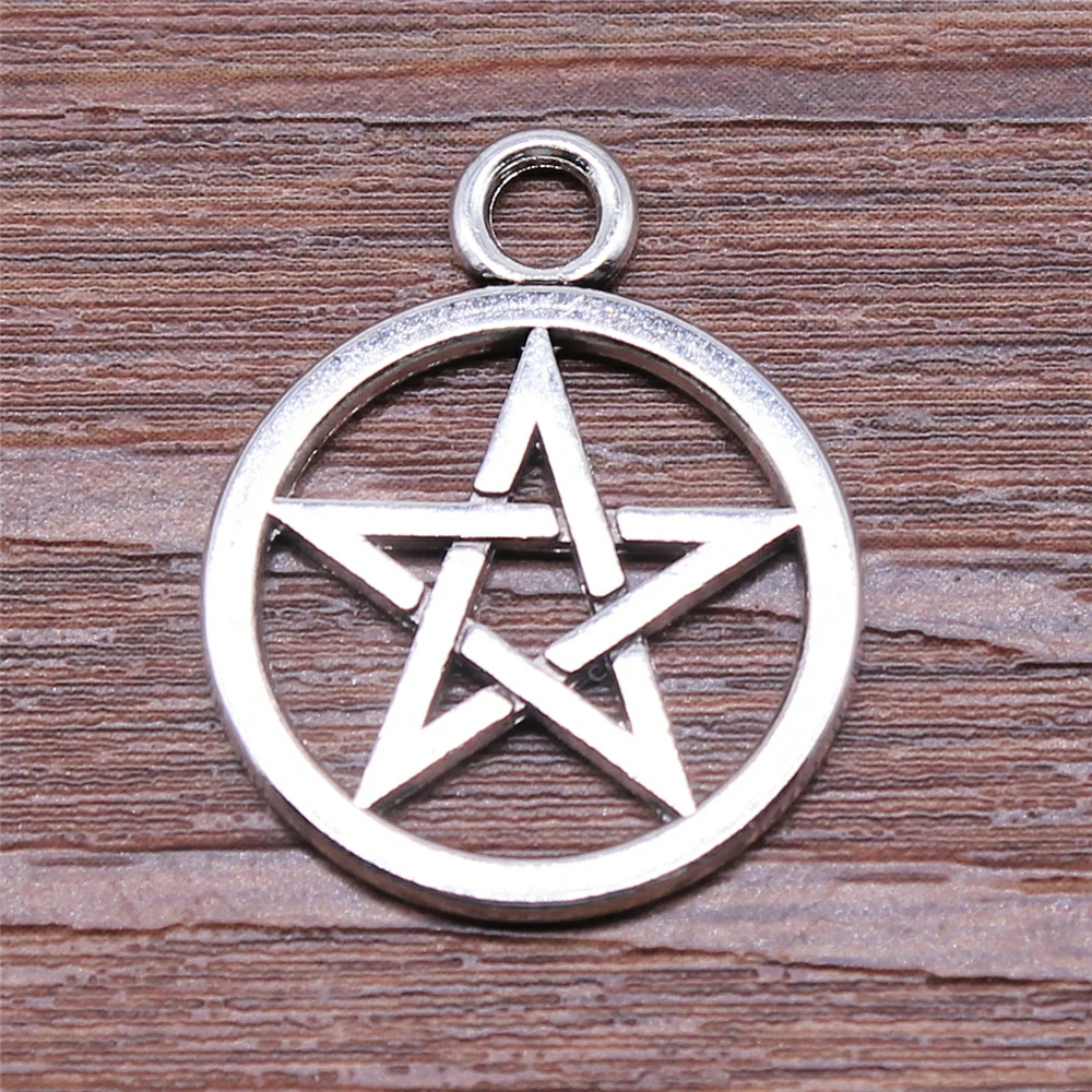 

WYSIWYG 4pcs 26x21mm Antique Silver Color Five-pointed Star Charms Pendant For Jewelry Making