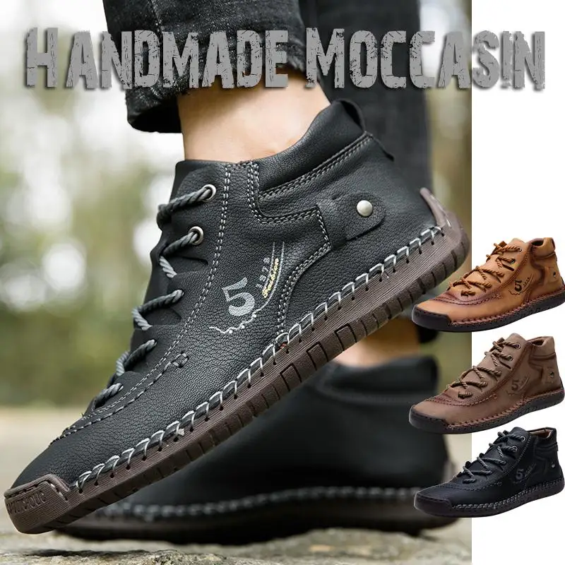 

Men's Winter Warm Ankle Leather Shoes Lace-up High Quality Handmade Moccasin
