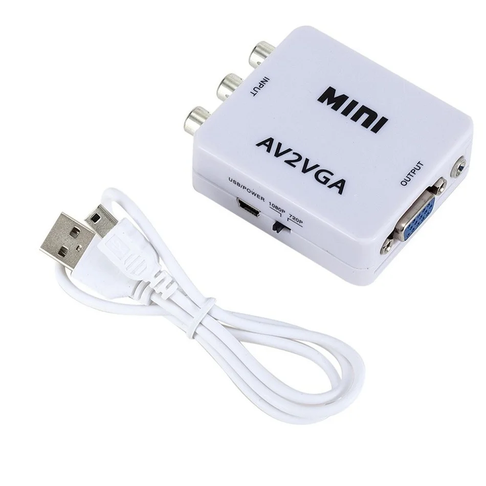 HD AV2VGA Video Converter Convertor Box AV RCA CVBS to VGA Conversor with 3.5mm Audio PC HDTV Mini | Электроника