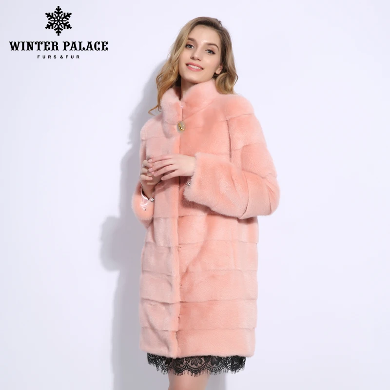 2018 новый стиль моды пальто с мехом натурального меха норки Стенд воротник