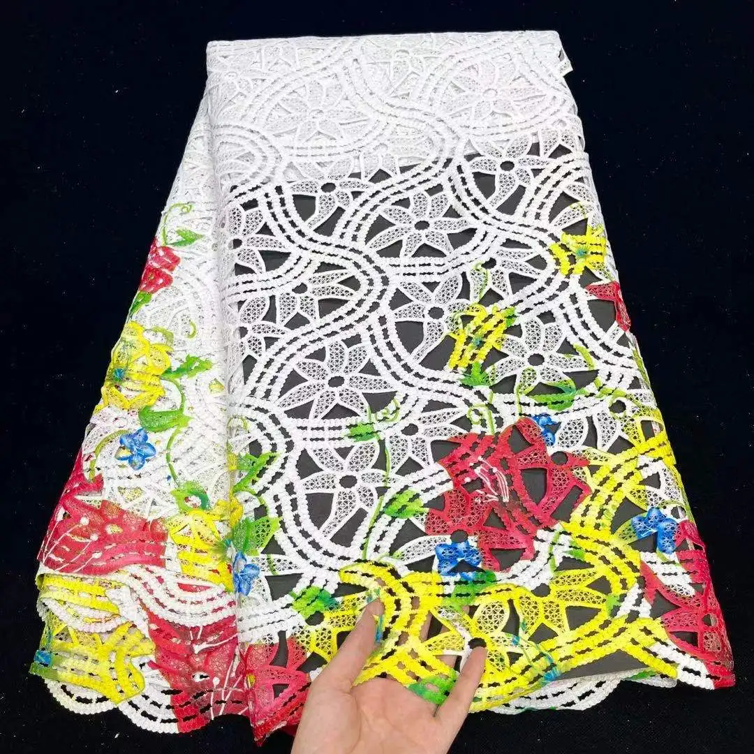 

2021 Hot selling wholesale white cord laces skin friendly colorful African asoebi guipure laces fabrics party dress DIY laces