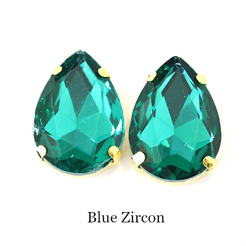 Blue Ziron Teadrop стеклянные стразы для шитья страз с золотыми каплевидными каплями, много цветов, стразы для пришивания, свадебные украшения E7068 - Цвет: Blue Ziron