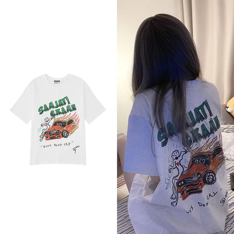 

Retro Vintage Aesthetic graphic T Shirts Oversize Loose 100% Cotton boys do not cry cute harajuku tshirts women unisex t shirt