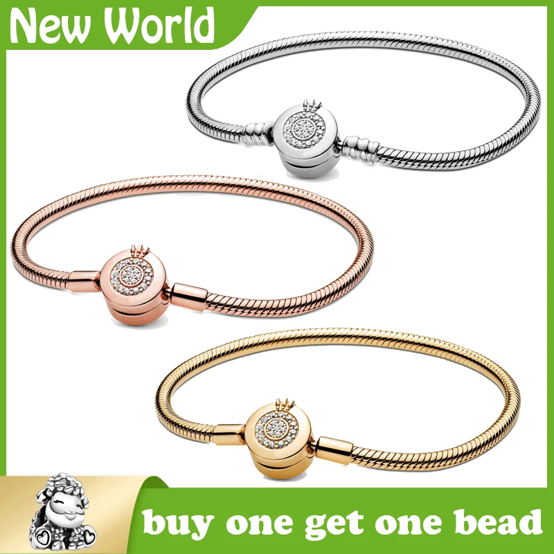 

Authentic 100% 925 Sterling Silver Snake Chain charm Fit original Pandora Bracelet & Bangles crown shape Fashion DIY Jewelry