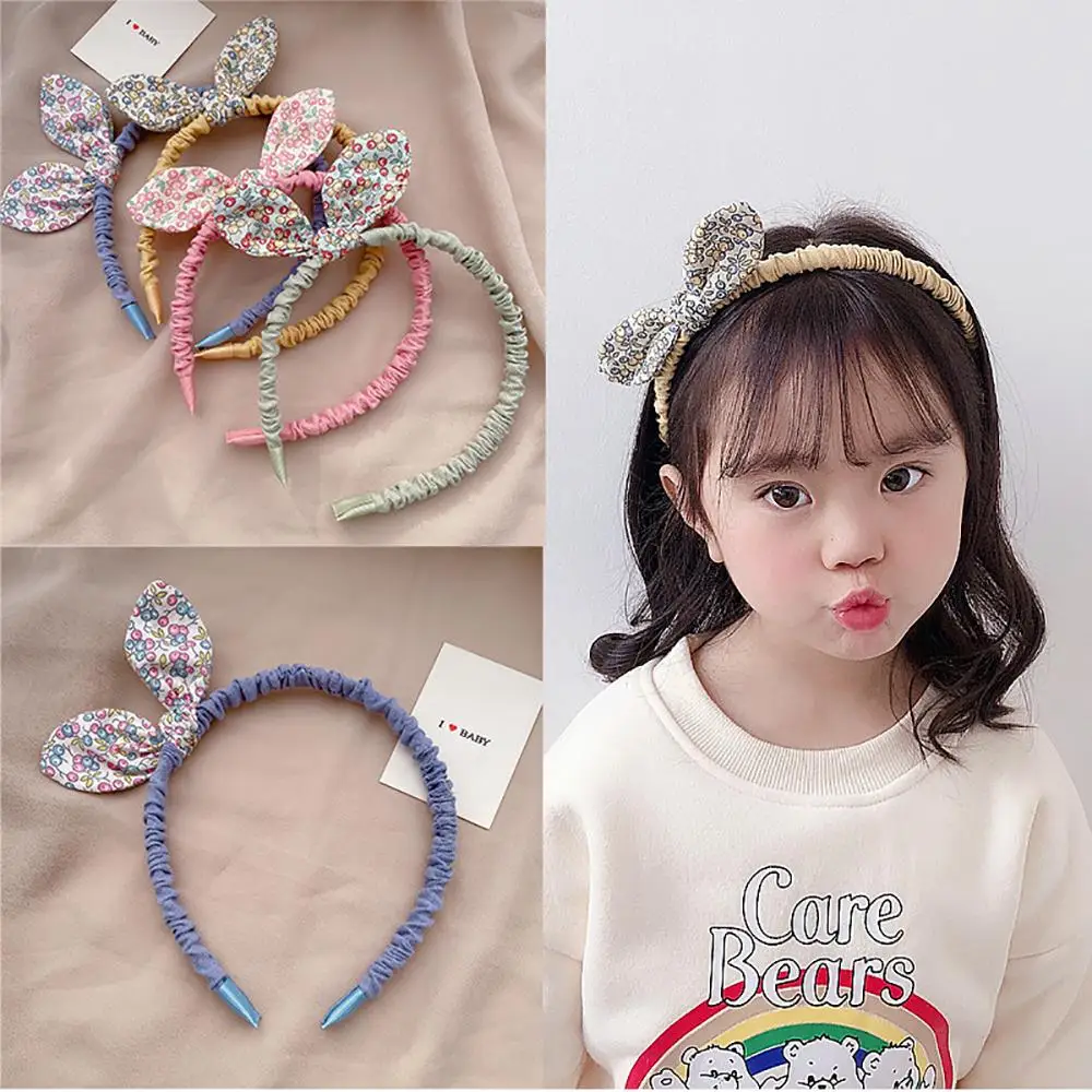 Diadema Retro con estampado de flores para ni&ntilde;a y mujer, bandana con lazo, diadema de tela con Orejas de conejo, accesorios para la cabeza-0