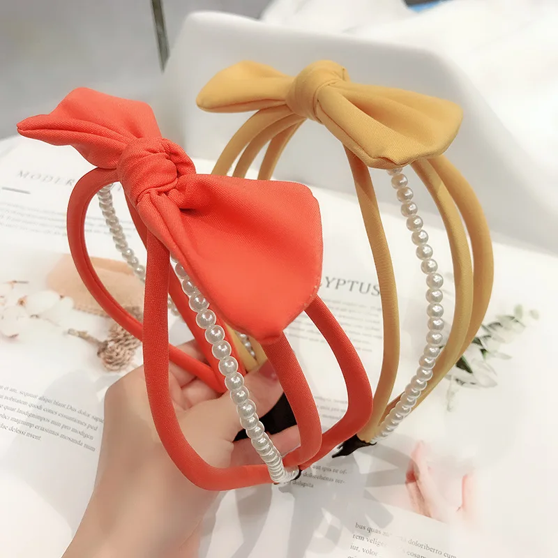 

Elegant Fashion Pearl Rabbit Ear Hairband Women Girls Big Bow Four Bands Hoops Cross Headbands Hairhoop Hair Accessories Femme