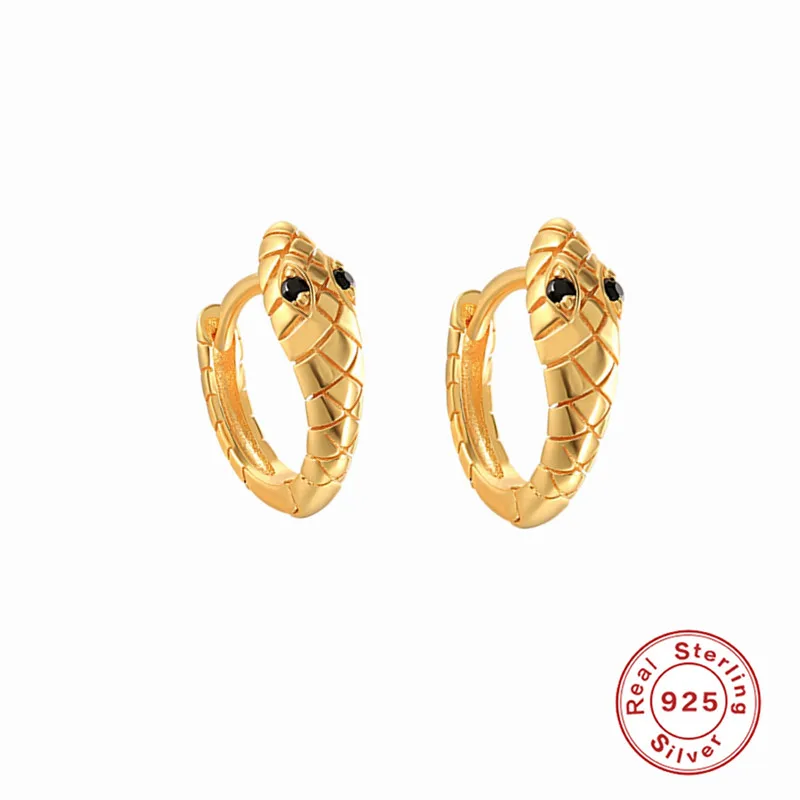 

Aide Fashion 925 Sterling Silver Small Circle Black Zircon Snake Hoop Earrings Punk Style for Women Fine Jewelry Pendientes Gift