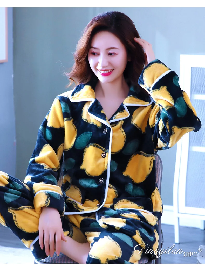 Home clothes fo women Lady clothes set Large size Pajamas Printing Autumn / Winter Coral fleece 2 piece set Free shipping 287