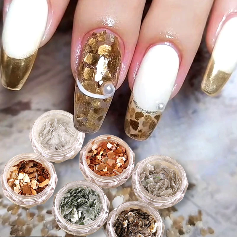 

New 6-Pc Set Net Red Mica Nail Glitter Sequins Manicure Metal High Gloss Mineral Copper Gold Sheet Thin Paillette Irregular DIY
