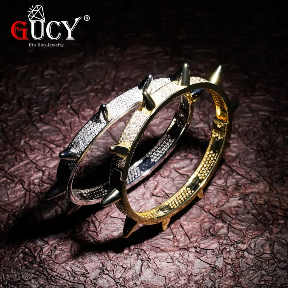 

GUCY Spikes браслеты с заклепками Золотой Серебряный Цвет кубический цирконий круглый модный хип-хоп ледяной браслет ювелирные изделия