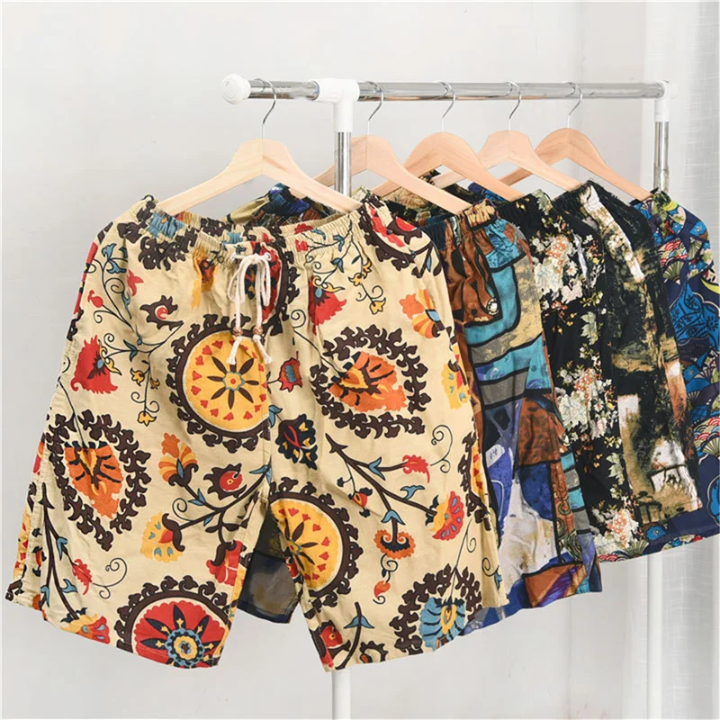 

Summer Style Seaside Shorts Men's Quick Dry Swimming Board Pants Draw String Elastic Waist Polyester Fabrics Trunks Print Shorts