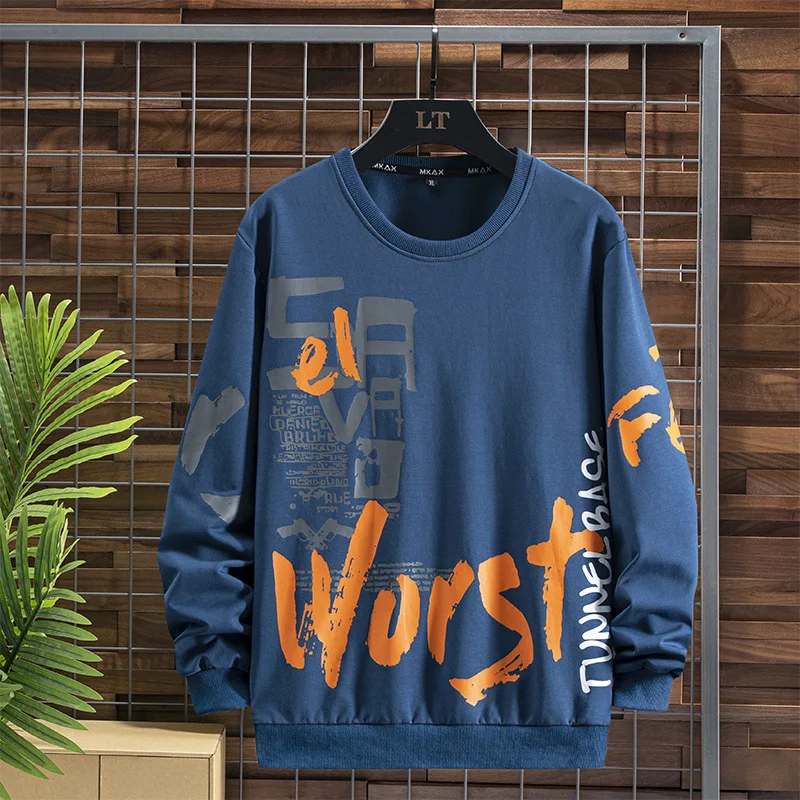 

Spring 2021 new fashion men's fat plus oversized round neck printed sweater