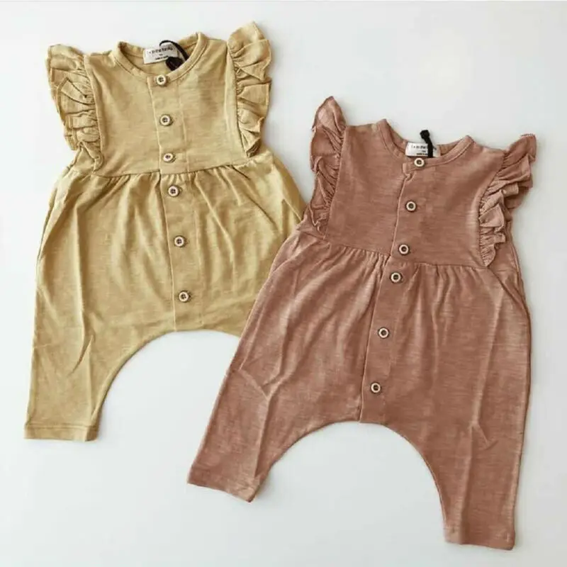 Комбинезон для новорожденных и маленьких девочек одежда с оборками без рукавов