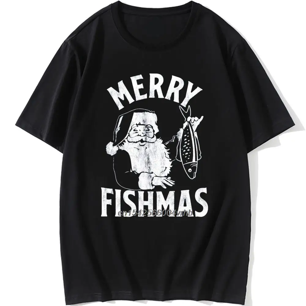 

2021 мужские топы, футболки, веселая рыбалка, забавная Рождественская футболка с Санта Клаусом, рыбалка, 100% хлопок, о-образный вырез, футболка ...