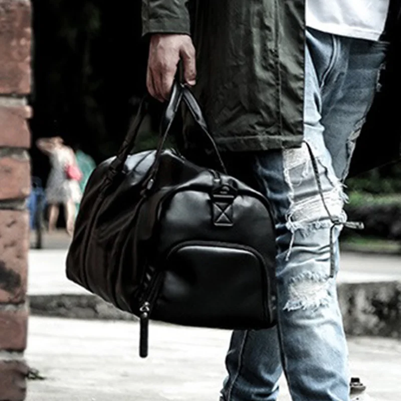 

Male Large PU Travel Bag with Wet&Dry Zone&Independent Shoe Area Fitness Bags Handbag Bag Luggage Shoulder Bag