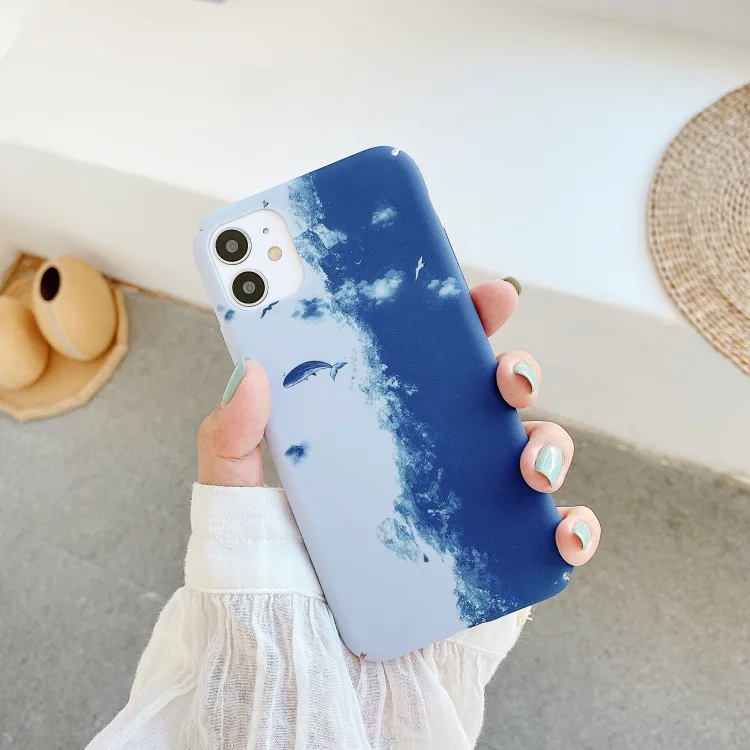 

Retro whale Seagull abstract Painting Phone Case For iPhone 11 Pro Max case Cute cover for iPhone XS XR X 7 8 Plus 7Plus SE Case